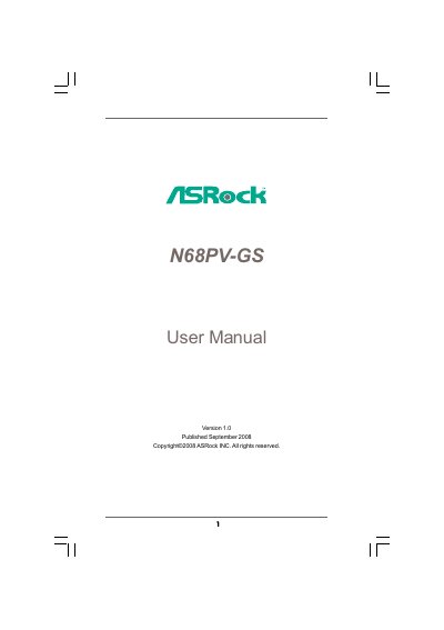 ASRock N68PV-GS User Manual - cover page