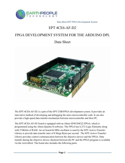 EPT EPT-4CE6-AF-D2 FPGA Development System Data Sheet - cover page