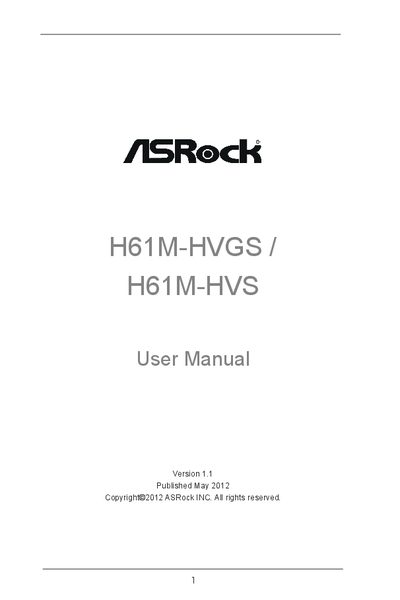 ASRock H61M-HVGS/H61M-HVS Motherboard User Manual