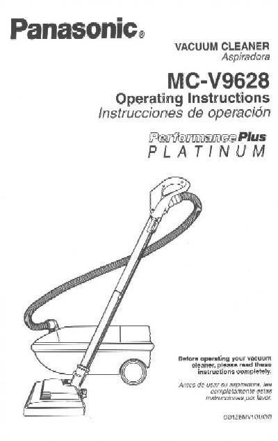 Panasonic MC-V9628 Vacuum Cleaner Operating Instructions - cover page