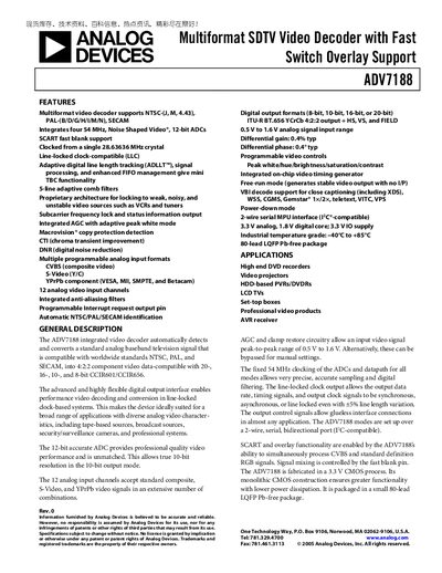 Analog Devices ADV7188 Video Decoder Datasheet - cover page