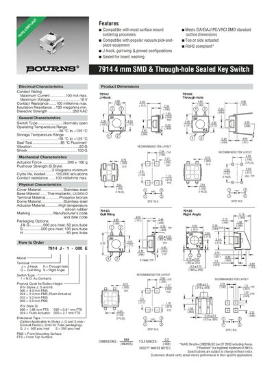 Bourns 7914 Sealed Key Switch Datasheet - cover page