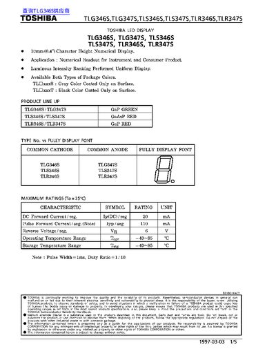 Toshiba TLG347S LED Display Datasheet - cover page