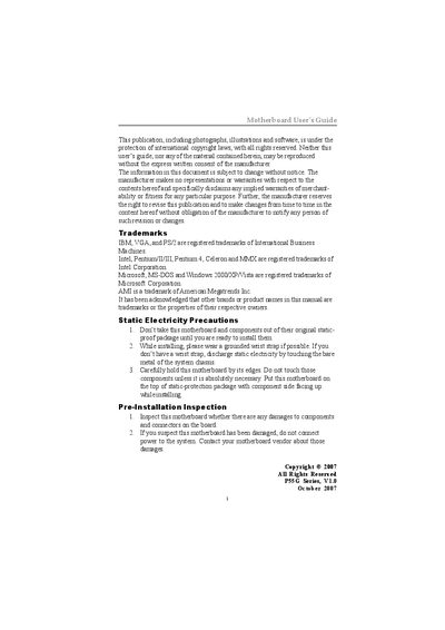 PCCHIPS P55G Series Motherboard User Manual - cover page