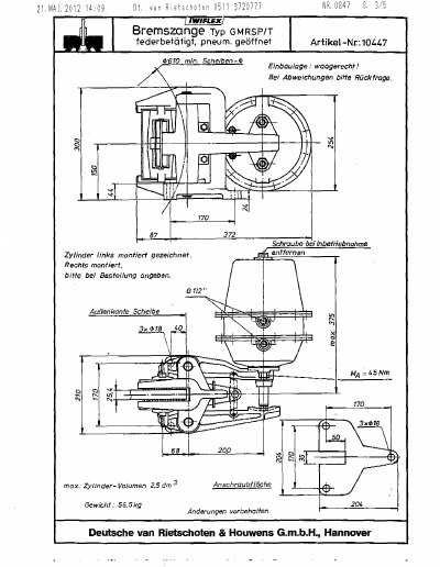 van Rietschoten GMRSP/T Thruster Parts List - cover page