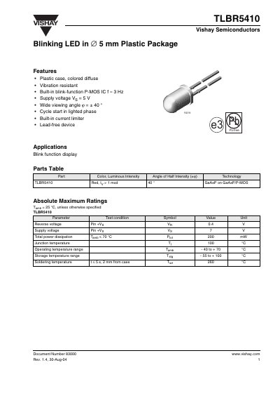 Vishay TLBR5410 Blinking LED Handbook - cover page