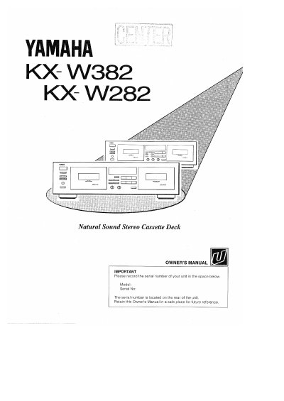 Yamaha KX-W382/W282 Stereo Cassette Deck Owner's Manual - cover page