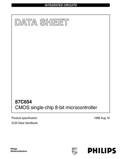 Philips 87C654 CMOS Single-Chip 8-bit Microcontroller Datasheet - cover page