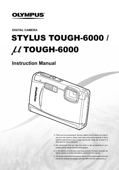 Olympus STYLUS TOUGH-6000 Digital Camera Instruction Manual - cover page