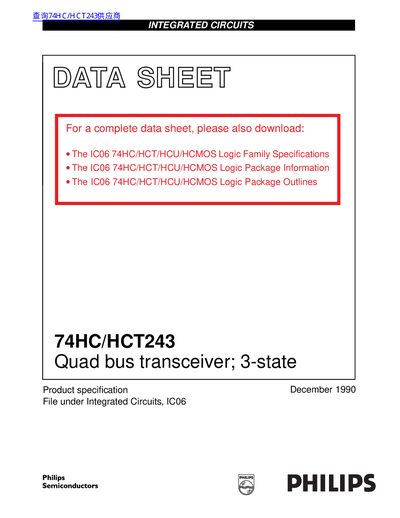 PHILIPS 74HC/HCT243 Quad bus transceiver; 3-state handbook - cover page