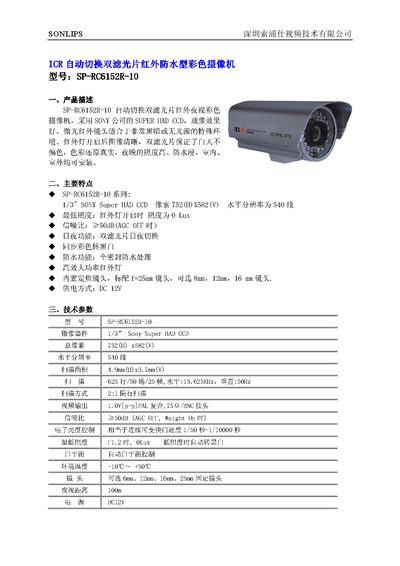 SONLIPS SP-RC6152R-10 Camera User Manual