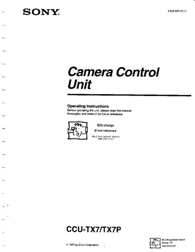 Sony CCU‑TX7/TX7P Camera Control Unit User Manual