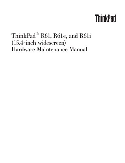 Lenovo ThinkPad R61, R61e, R61i 15.4-inch Widescreen Service Manual - cover page