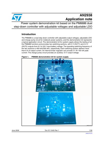STMicroelectronics AN2938 PM6686 Power System Demo Kit Application Note - cover page