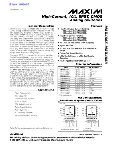 Maxim MAX4655-MAX4658 High-Current CMOS Analog Switches Datasheet - cover page