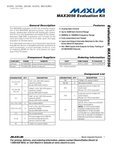 Maxim MAX2056 Evaluation Kit User Manual