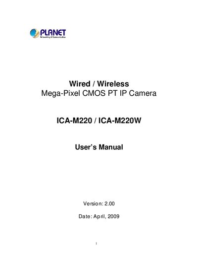 PLANET ICA-M220/IC-M220W USER MANUAL