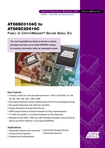 Atmel AT88SC0104C‑AT88SC25616C CryptoMemory Secure Serial ICs Handbook - cover page
