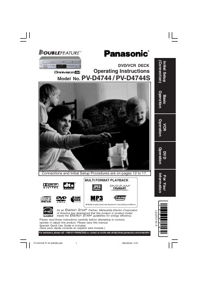 Panasonic PV-D4744/PV-D4744S DVD/VCR Deck Operating Instructions - cover page