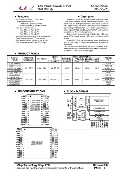 U-Chip UC62LV0256 -35/-55/-70 Datasheet - cover page