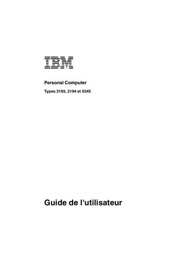 IBM PC Types 2193, 2194, 6345 User Guide - cover page