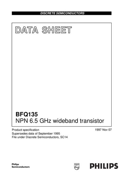 Philips BFQ135 NPN 6.5 GHz Wideband Transistor Datasheet - cover page