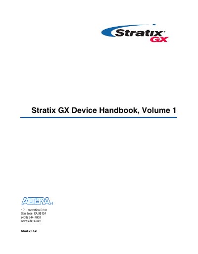 Altera Stratix GX Device Handbook Volume 1 Datasheet - cover page