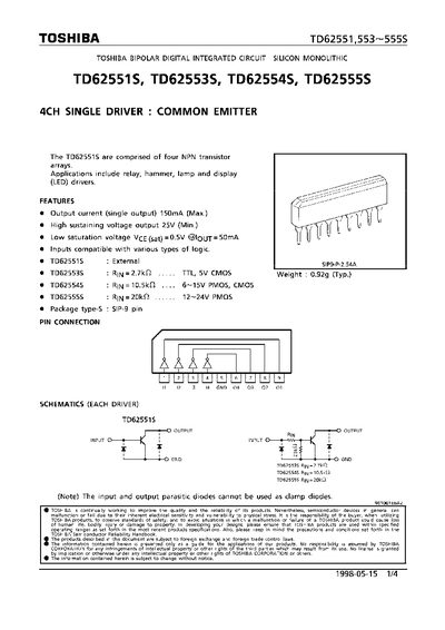 TOSHIBA TD62551 TD62553S TD62554S TD62555S DATA SHEET - cover page