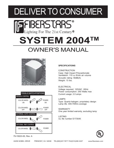 Fiberstars System 2004 Illuminator Owner's Manual - cover page