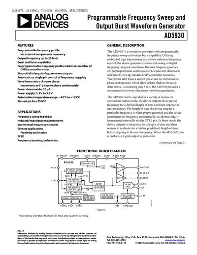 Analog Devices AD5930 Datasheet - cover page