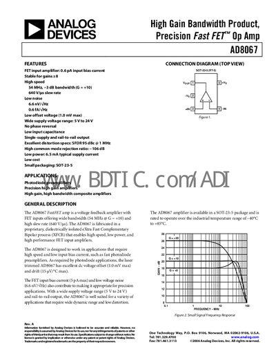 Analog Devices AD8067 Operational Amplifier Datasheet - cover page