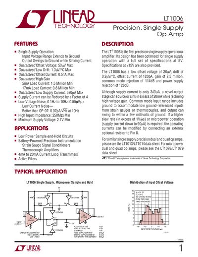 Linear Technology LT1006 Datasheet - cover page