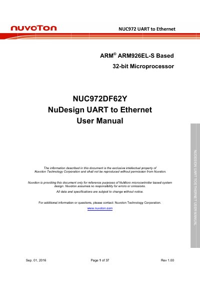 Nuvoton NUDESIGN UART to Ethernet User Manual - cover page