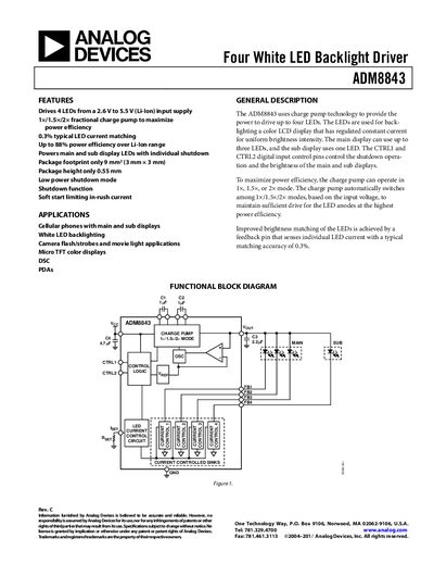 Analog Devices ADM8843 LED Backlight Driver Datasheet