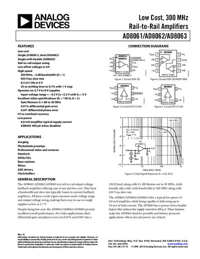 Analog Devices AD8061/AD8062/AD8063 Datasheet Rev G - cover page