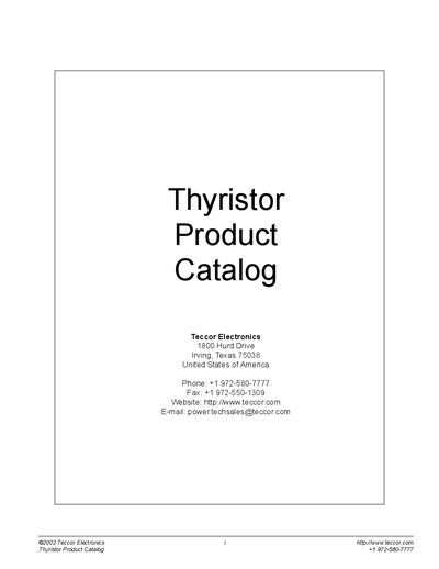 Teccor Electronics Thyristor Product Catalog - cover page