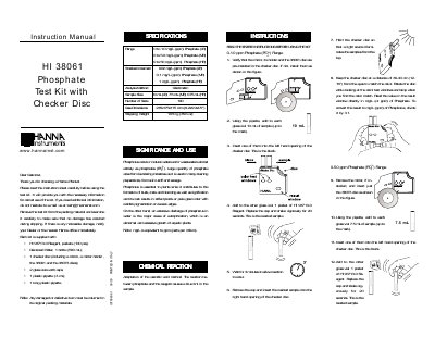 Hanna Instruments HI 38061 Phosphate Test Kit Instruction Manual - cover page