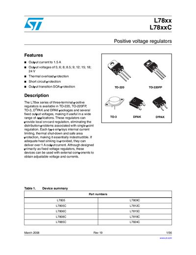 ST L78xx L78xxC Manual - cover page