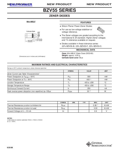 General Semiconductor BZV55 Series Zener Diodes Datasheet - cover page