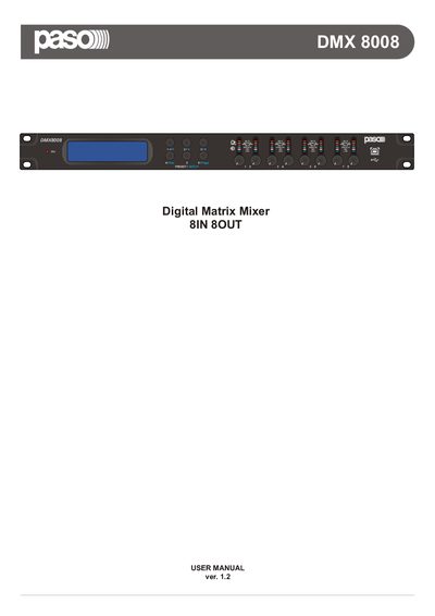 PASO 8008 Digital Matrix Mixer User Manual - cover page