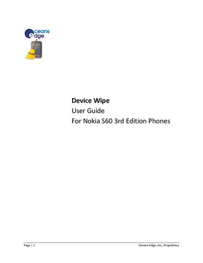 Oceans Edge Device Wipe User Guide for Nokia S60 3rd Edition Phones
