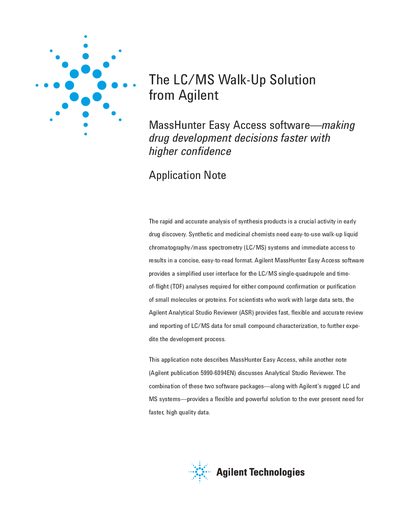 Agilent MassHunter Easy Access Software Application Note - cover page