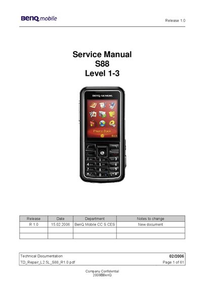 BenQ S88 Service Manual Level 1-3 - cover page