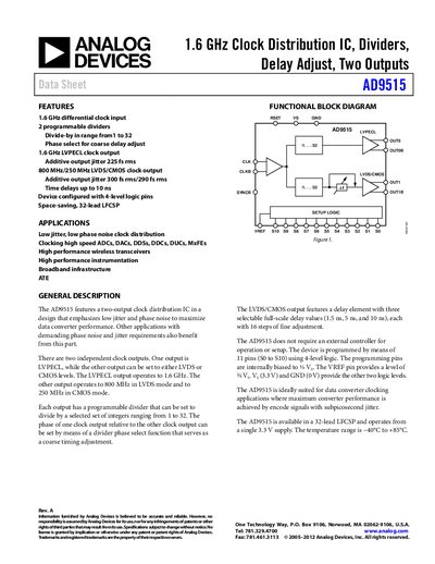 Analog Devices AD9515 Datasheet Rev A - cover page