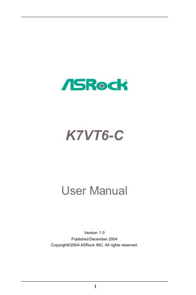 ASRock K7VT6-C Motherboard User Manual - cover page