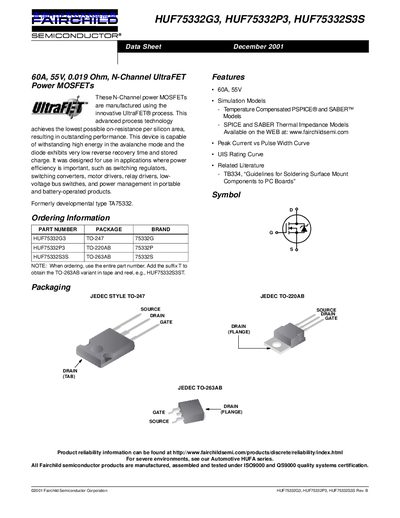 FAIRCHILD HUF75332G3 HUF75332P3 HUF75332S3S handbook - cover page