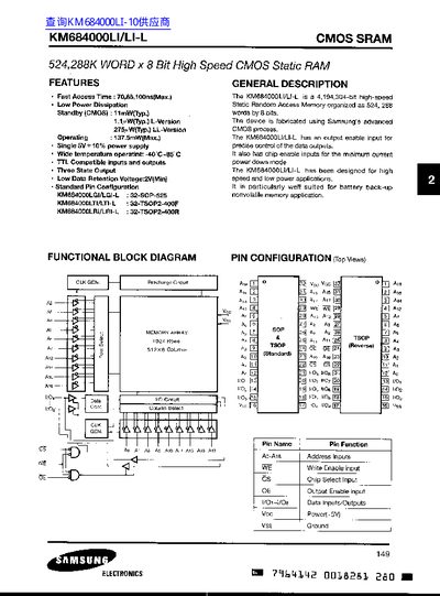Samsung KM684000LI/LI-L CMOS SRAM Datasheet - cover page