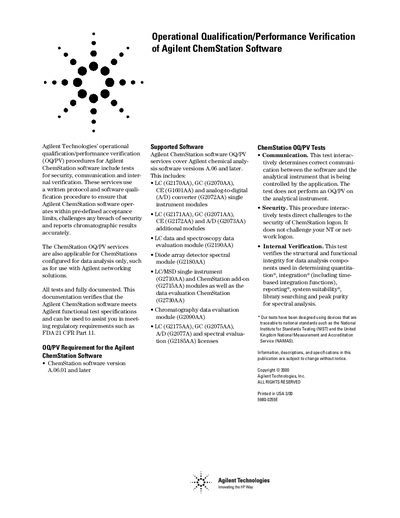 Agilent ChemStation Software Operational Qualification/Performance Verification Procedures - cover page