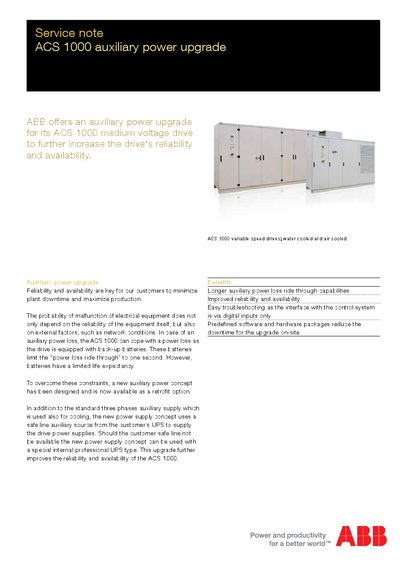 ABB ACS 1000 Auxiliary Power Upgrade Service Note - cover page