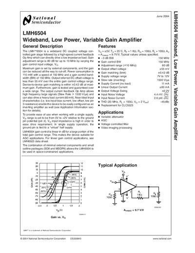 National Semiconductor LMH6504 Variable Gain Amplifier Datasheet - cover page